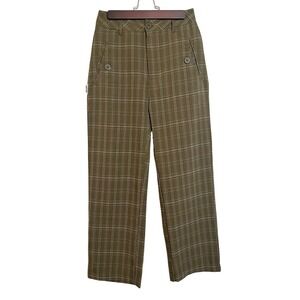 FUZZYKÖN Streetwear Plaid Trousers Womens Medium Olive Green Straight Leg Pants